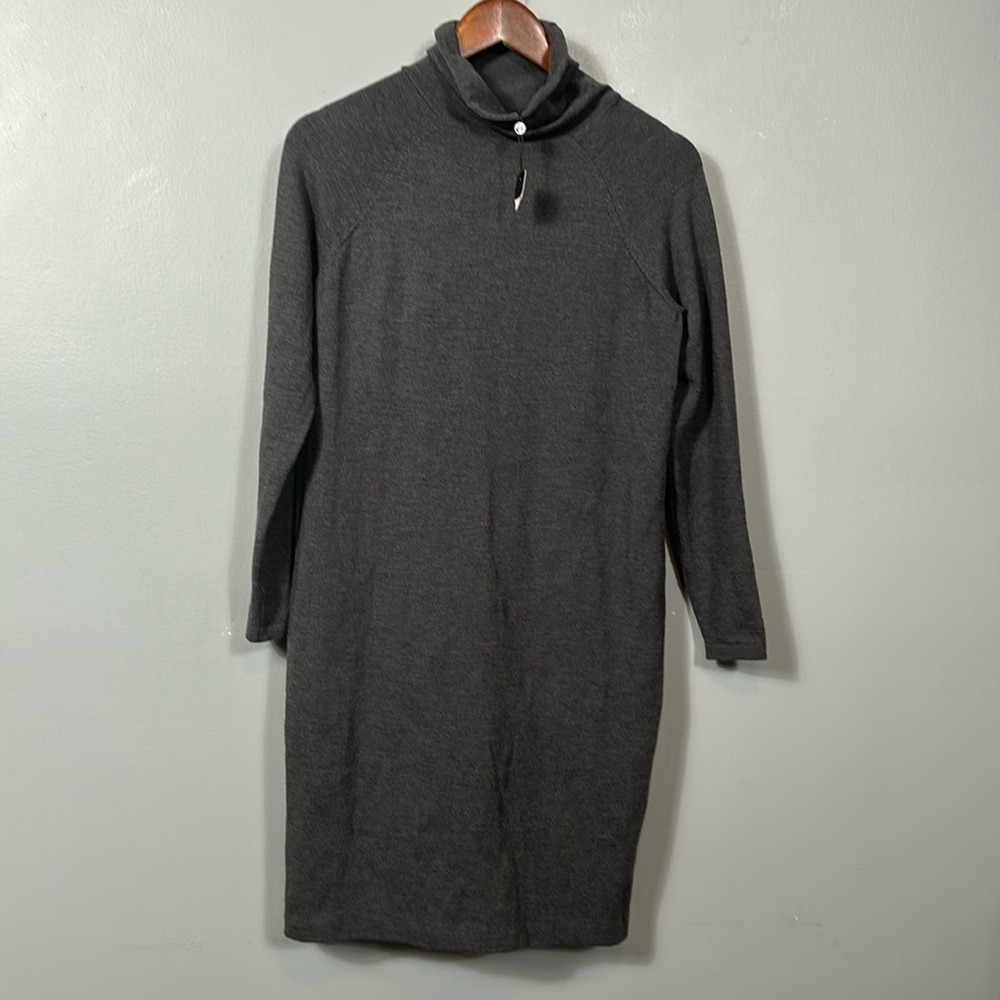 Talbots Pure Italian Merino Gray Sweater Mock Neck Dress size M